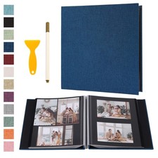 Photo Album Self Adhesive Pages Black Sticky Pages Large Scrapbook Linen Cover f