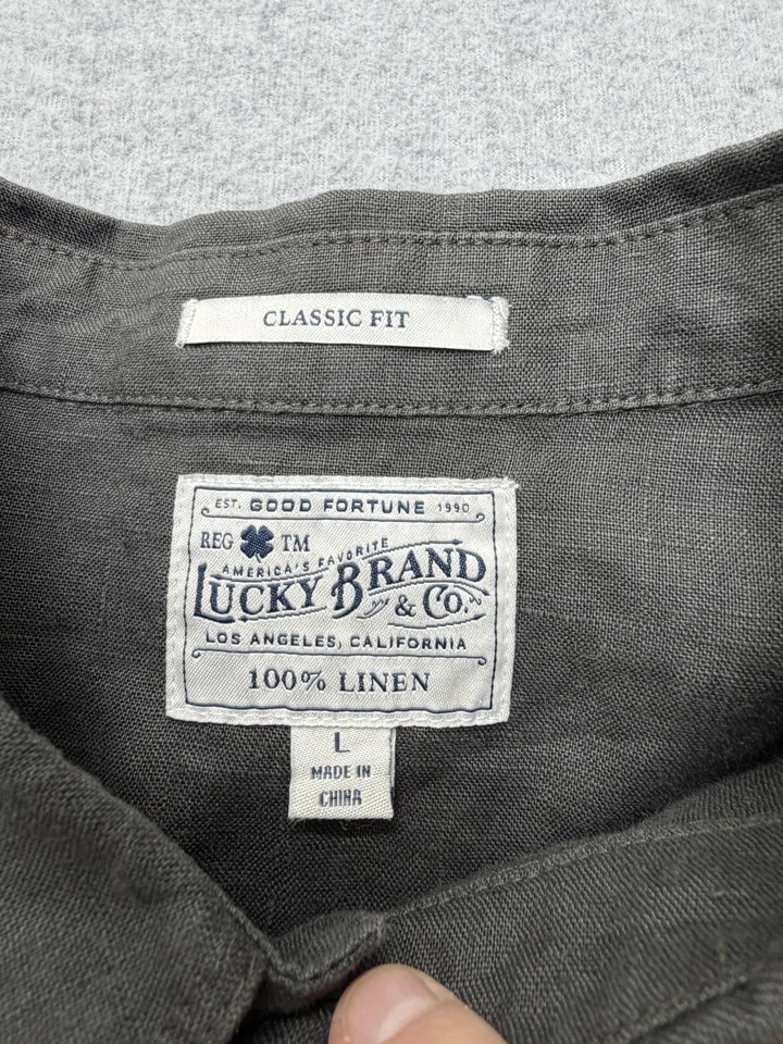 Lucky Brand Shirt Mens Large Gray Classic Fit 100% Linen Western Snap Rooster - Image 2 of 4