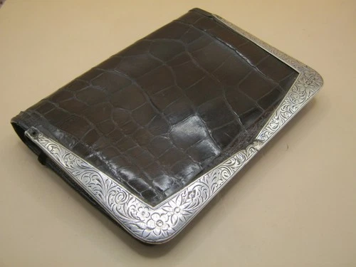 Birmingham 1899  Sterling Silver & Crocodile Leather Purse / Wallet