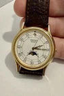 Seiko Moon Phase White Dial Gold Tone Date 6F22-7009 Men’s Watch 34mm WORKS