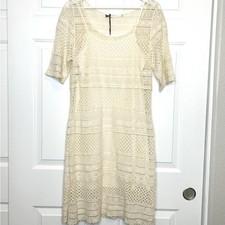 Solitaire Guipure Cream Crochet Lace Dress Lined Boho Bohemian Small