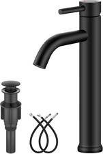 "Matte Black Tall Vessel Sink Faucet w/ Pop-Up Drain Single Handle Bathroom "