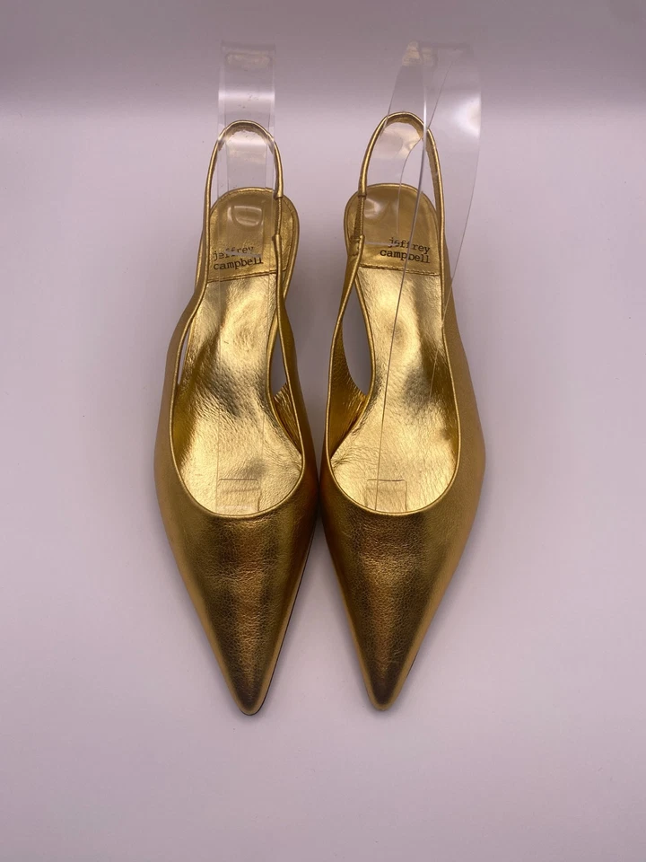 Jeffrey Campbell Mujer Persona Dorado Metálico Punta Punta Punta Slingback Bomba Talla 6 Foto 2 de 4