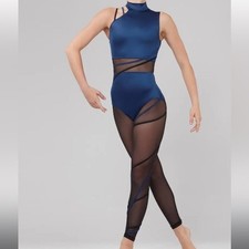 Weissman Elite Strappy Mesh Unitard Acro Dance Costume NEW Size XL Adult Blue