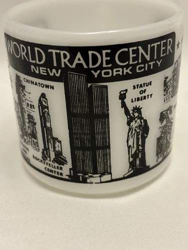 WORLD TRADE CENTER NEW YORK CITY  Vintage Federal  Milk  Glass Coffee Mug