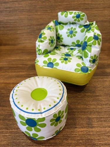 Vintage Barbie Inflatable Furniture Chair Ottoman Blow Up Puff N Play 70’s