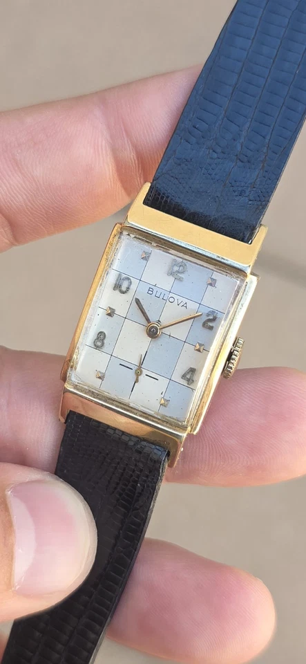 Reloj de colección raro BULOVA L1 esfera a cuadros Cal 8AC 21 joyas para hombre 10 kGF  Foto 2 de 4