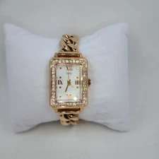 Diamonique Cuban Link Rectangular Face Watch Rosegoldtone