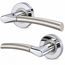 Image of Duo Style Polished Chrome/Satin Nickel Lever Latch Door Handles on Rose-Oxford