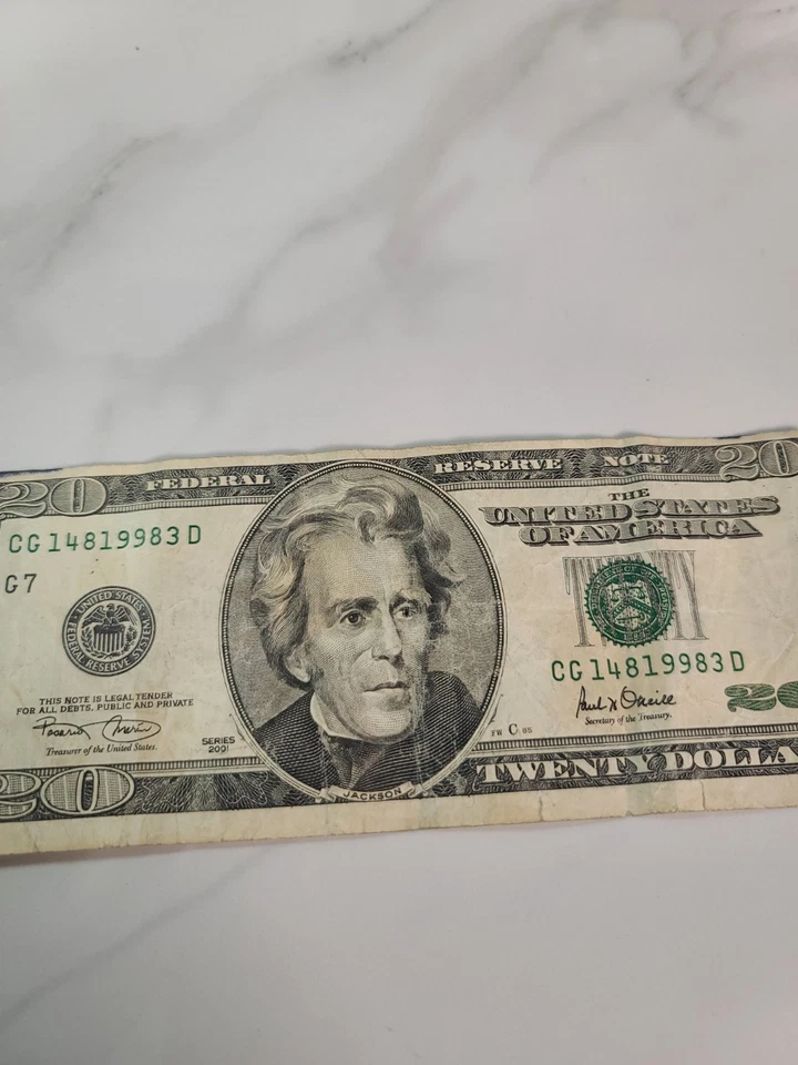 20 Dollar Bill Cg14819983d Series 2001 "Print Error " Rare. - Image 2 of 4