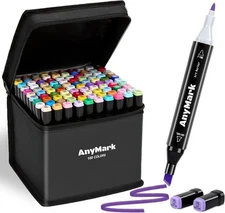 AnyMark Alcohol Markers, 100 Colors 1 Count (Pack of 100), Black Penholder 