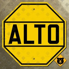 Mexico ALTO stop highway road sign 1930s yellow and black 16x16