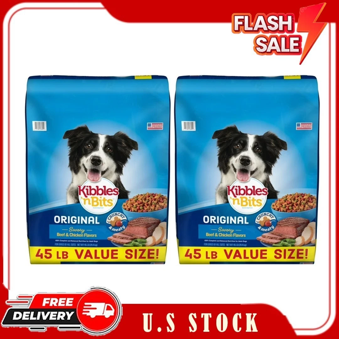 2 Bags Kibbles 'n Bits Dry Dog Food, Original Savory Beef & Chicken, 45 lb. Bag