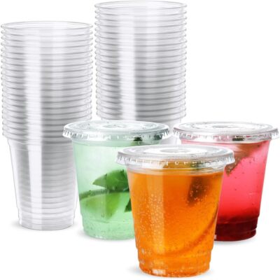 8 oz Plastic Cups with Lids 100 Pack, 8 (Pack of 100）, Transparent 