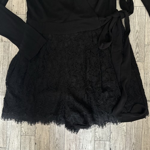 Diane von Furstenberg Tillie Mixed Media Wrap Romper in Black Women’s Size 8 - Picture 4 of 13