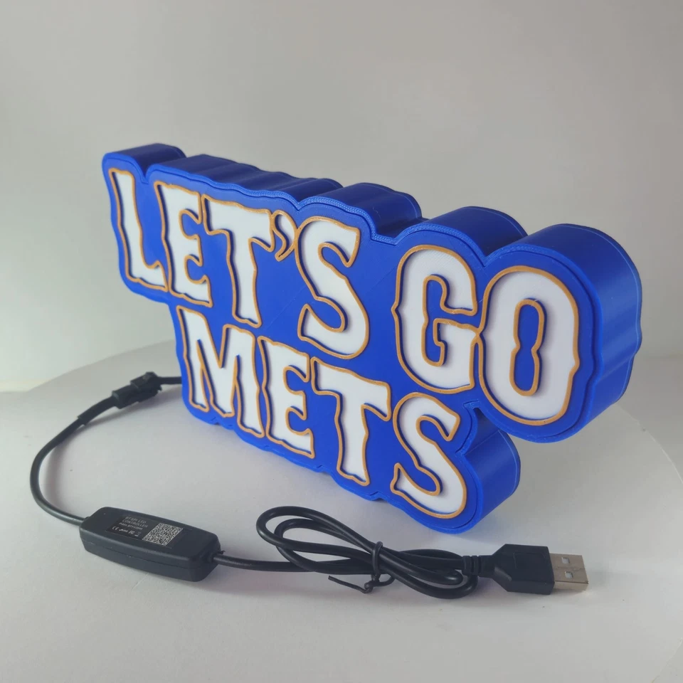 Caixa de luz impressa em 3D LET'S GO METS | Tela de mesa, parede ou prateleira NY Mets - Imagem 3 de 4