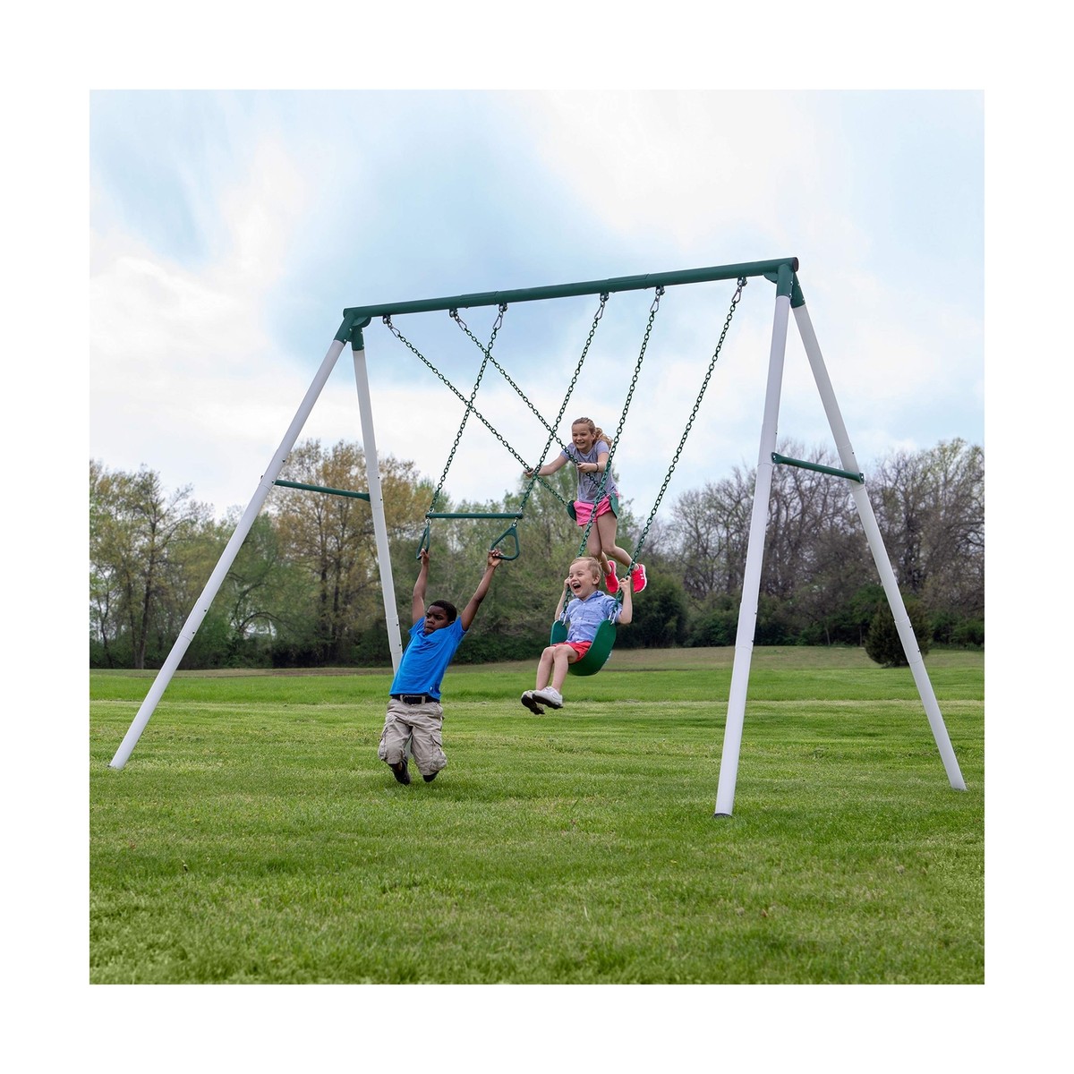 Backyard Discover Big Brutus Metal Swing Set, 10 Ft Tall, 2 Belt