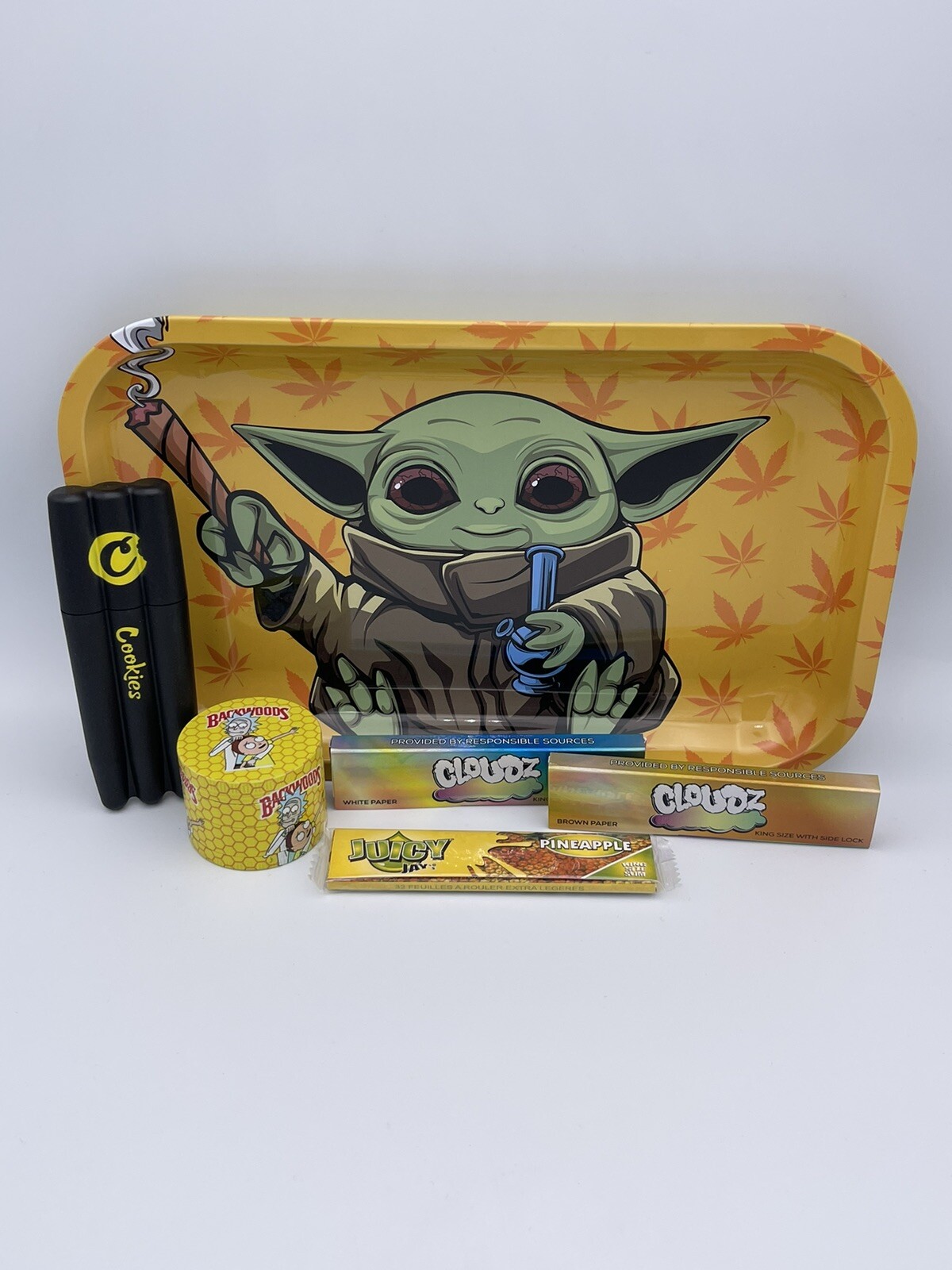 Baby Yoda starwar rolling tray/Rick & Marty design grinder/Papers eBay