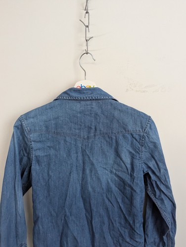 Wrangler Pearl Snap Shirt Mens Size L Blue Medium Wash Denim Cowboy Western - Picture 8 of 9