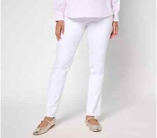 Belle by Kim Gravel TripleLuxe Twill Slim Leg Pants-White-Petite 8 A677099 NEW
