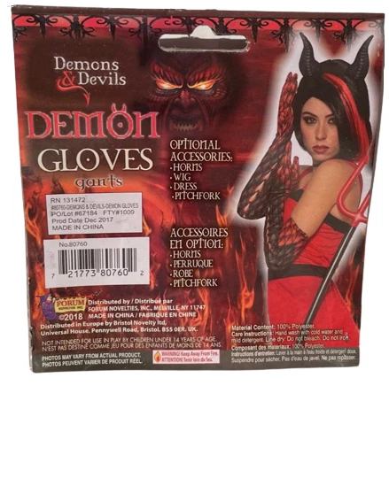 GUANTES LARGOS DEMONIO Adultos Rojo Negro Manga Brazo Calentadores Diablo Disfraz Monstruo Par Foto 3 de 4