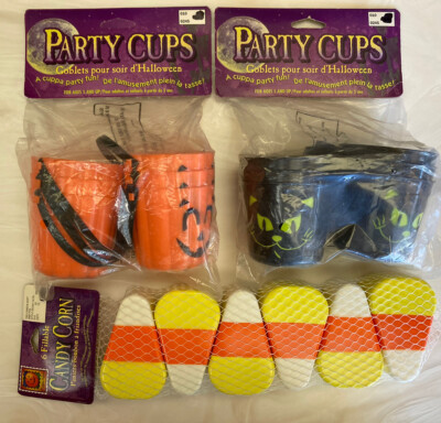 Vintage 18 Halloween BLOW MOLDS Party Favor Treat Cups CANDY CORN, CAT & Pumpkin