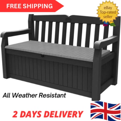BRANDED ✅Keter Eden Bench 265L Outdoor Garden Storage Box Garden Furniture - Graphite an