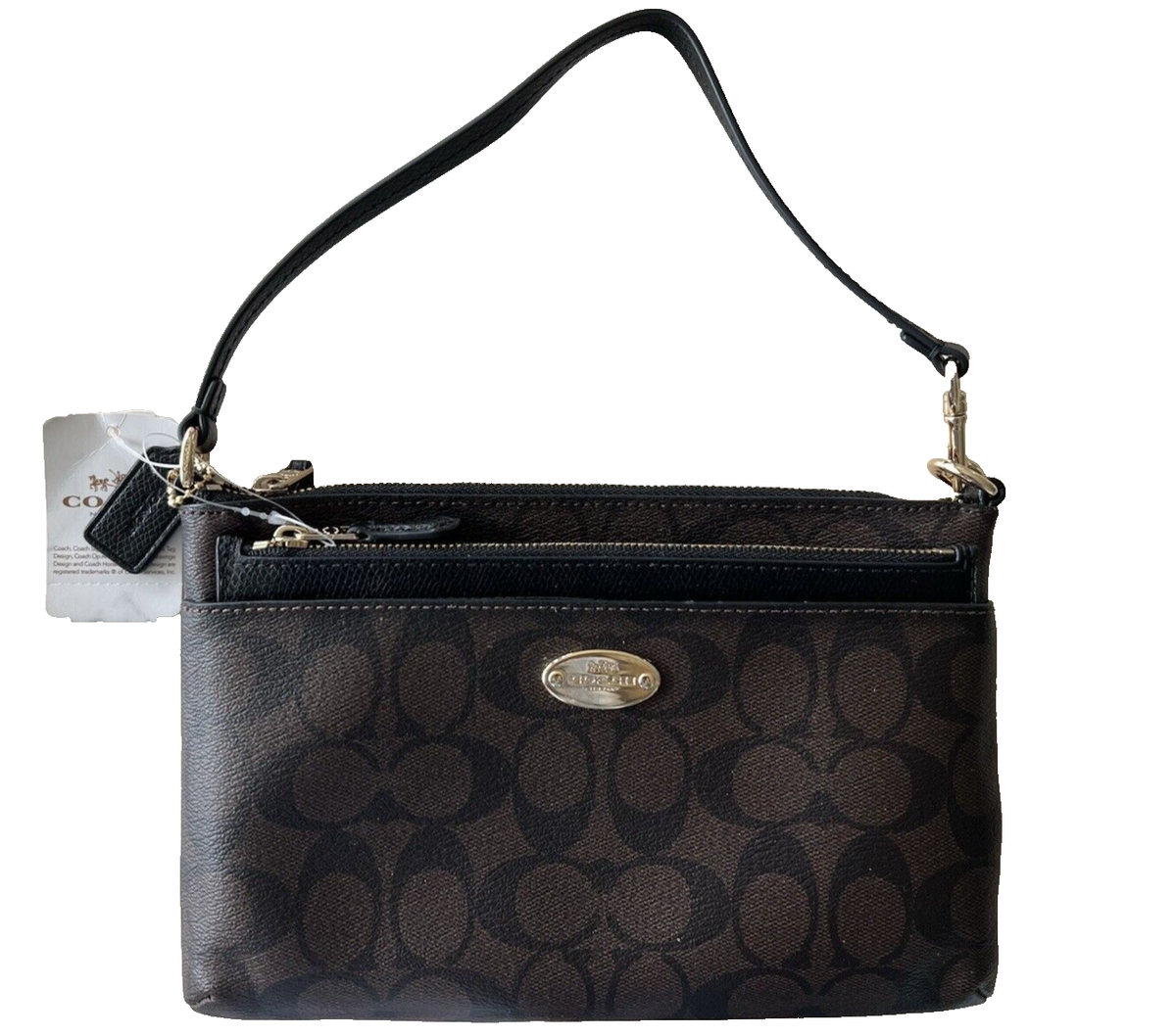 NWT Coach Signature Pop Pouch Wristlet Brown Black F52619