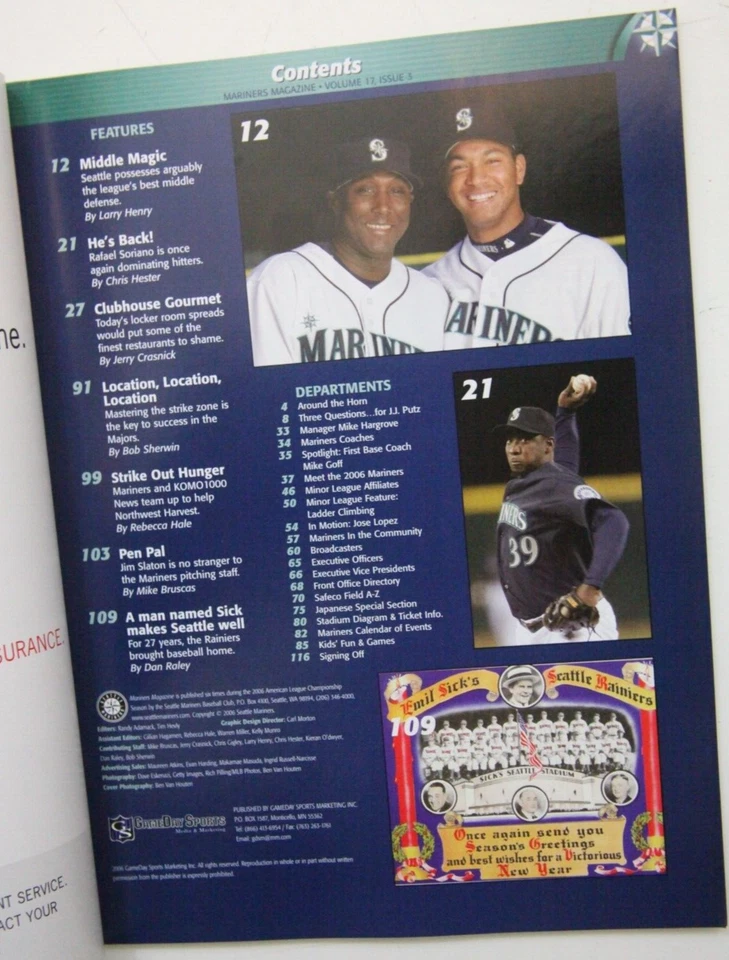 2006 June Seattle Mariners Magazine STRONG UP THE MIDDLE Lopez Betancourt J45 - Image 2 of 4