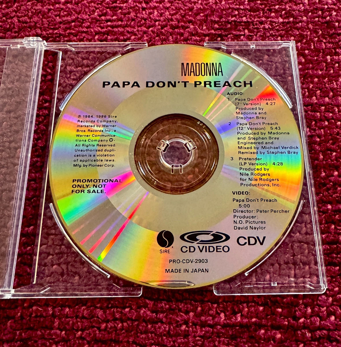 MADONNA JAPAN PROMO GOLD PAPA DON'T PREACH CD & MUSIC VIDEO PRO
