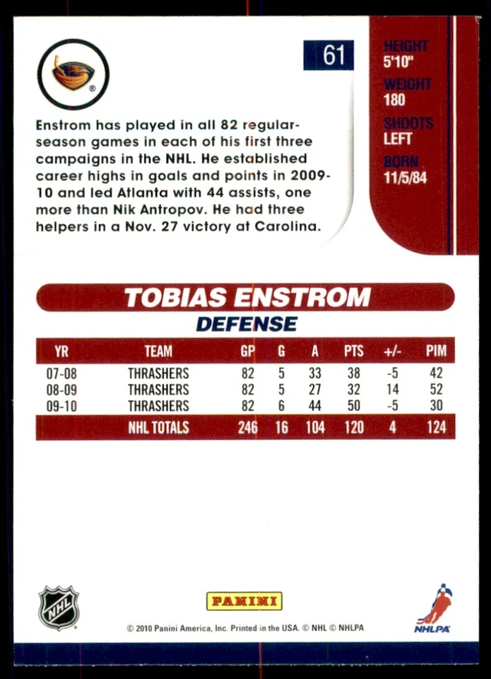 2010-11 Score Tobias Enstrom #61 - Image 2 of 2