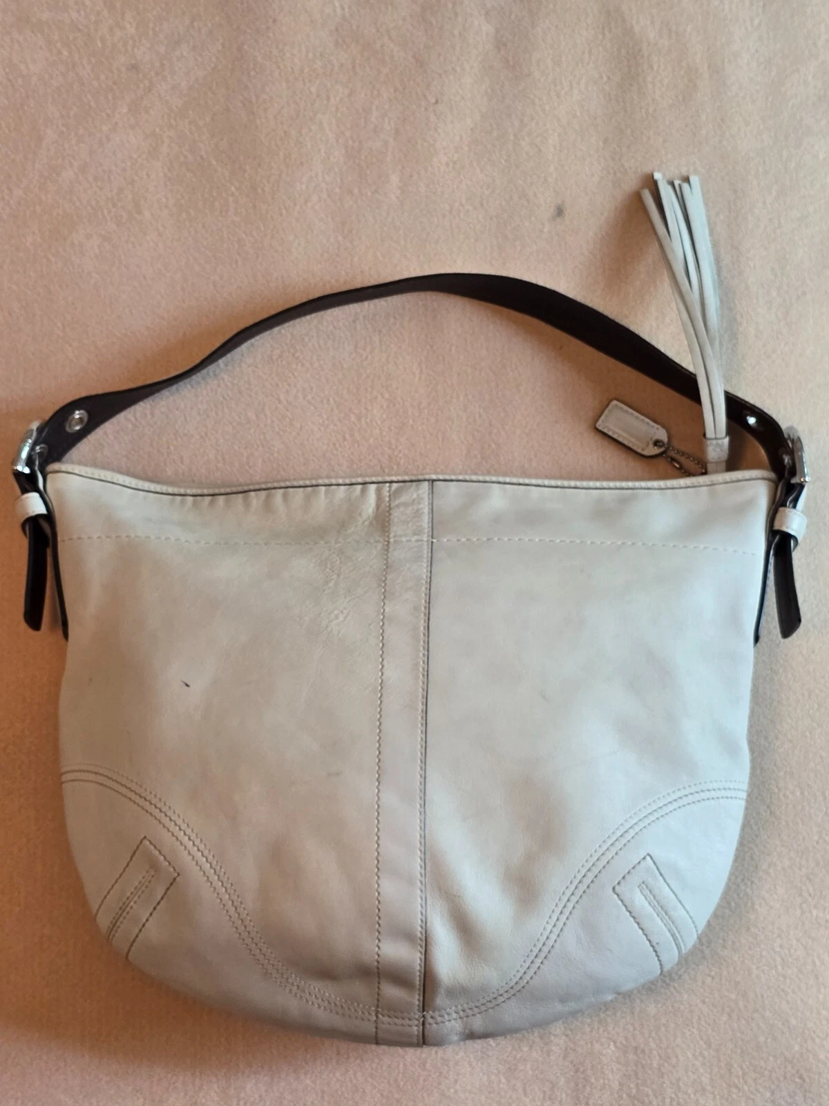 Borsa a tracolla Coach vintage grande Soho in pelle borsetta borsetta bianco sporco