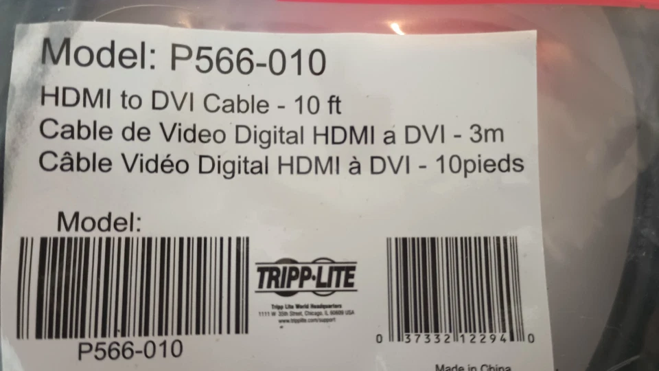 NEW Tripp Lite P566-010 Gold Digital Video Cable 10ft HDMI to DVI P566010 - Image 3 of 4