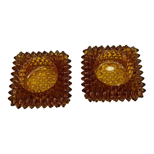 2 Vintage Amber Fenton Votive Candle Holder Salt Cellar Glass Hobnail Spike
