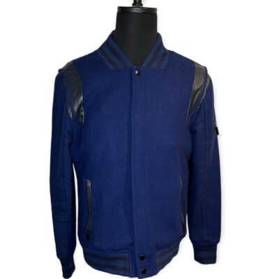 UNKNOWN DESIGNER NAVY BLUE WOOL VARSITY JACKET