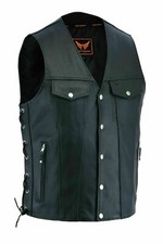 LuxHide Mens Top Grain Cow Leather Motorcycle Black Vest Concealed Carry Vest