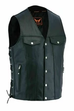 LuxHide Mens Top Grain Cow Leather Motorcycle Black Vest Concealed Carry Vest