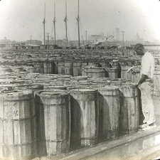 Vtg Keystone Magic Lantern Slide Photo Rosin Barrels In Savanah Georgia