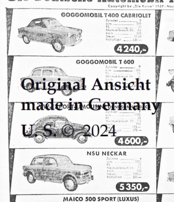 HITPARADE von  GOGGO bis PORSCHE in ''I A A Messe FFM'' Illustrierte ZEITUNG 1957