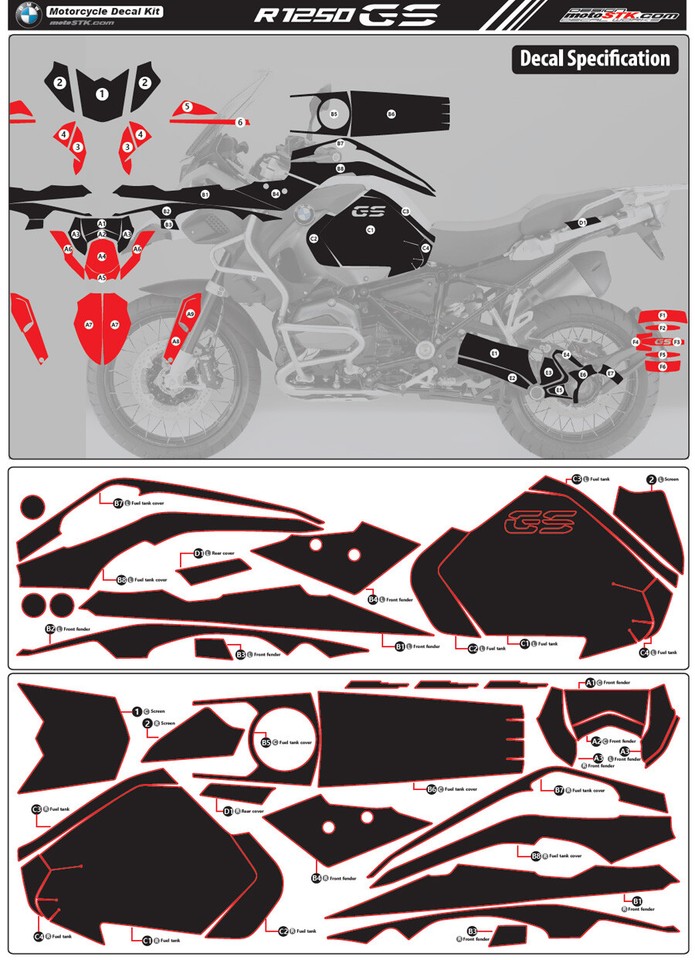 BMW R1250 / R1200 GS Adventure motorcycle stickers decals graphics set ...