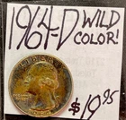 1964-D Washington Quarter Coin Has Wild Color ENN Coin & Cards