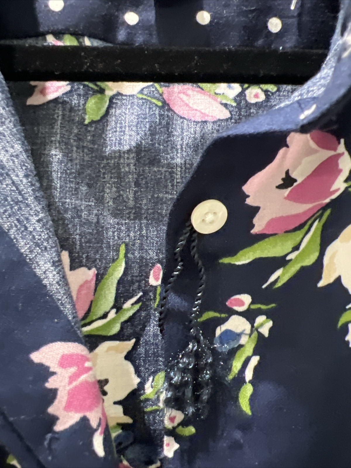 CHAPS Shirt Button Front L/S Blue Brown Floral No Iron  Collar Top Women's XL image 4