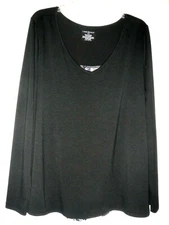 LANE BRYANT 18/20 Black/ Purple White Floral Print Back Accent LS Knit Top