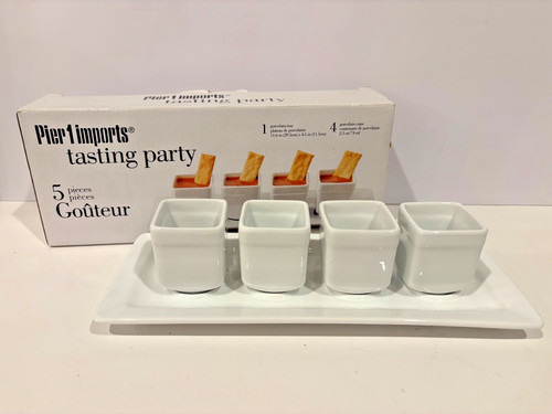 Pier 1 White Tasting Party Set 5 Piece Horsdoeuvre Tray White Stoneware