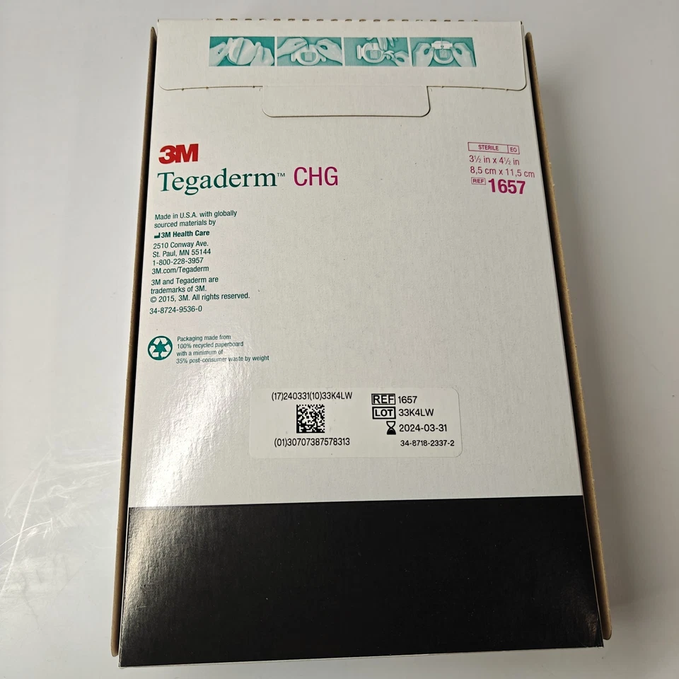 Aderezo de seguridad 3M Tegaderm CHG, 3,5x4,5 REF 1657 cuenta de 25 NUEVO Foto 3 de 4