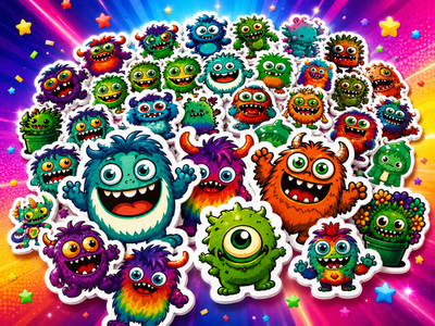 Monster StickerBomb Aufkleber Set  bunt, frech und auffällig verschiedene motive