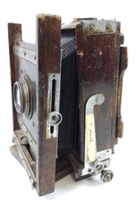 Vintage Watson Burke & James Wood 5x7 Folding Camera W/ Heliar 18cm Lens Signed