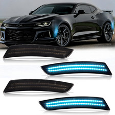 4x Smoked Led Side Marker Bumper Lights Blue Lamps For Chevy Camaro 2016-2024
