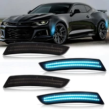 4X Smoked LED Side Marker Bumper Lights Blue Lamps for Chevy Camaro 2016-2024