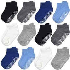 Non Slip Toddler Socks 12 Pairs Anti Skid Ankle Socks for Kids Boys Grips Cot...